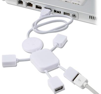 A robot shaped white color USB hub inserted inside a laptop