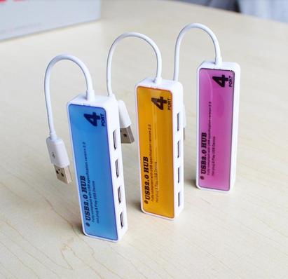 Three different color rectangular shaped USB hubs