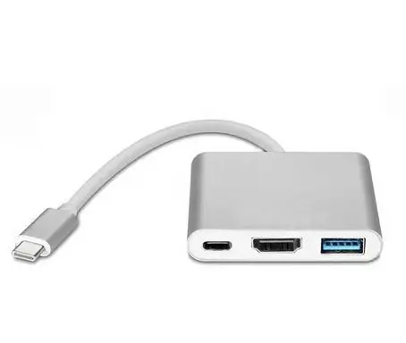 A silver color single wired USB hub