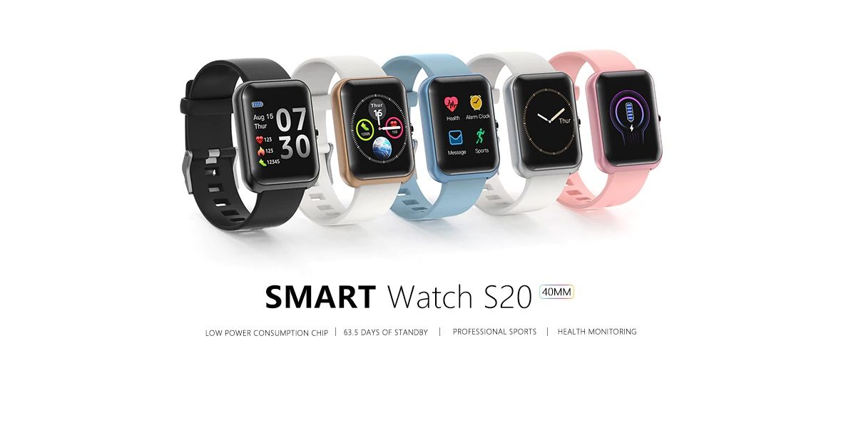 Five multicolor smartwatches with designs