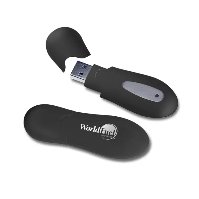 Black World Fuel USB Drive On White Background