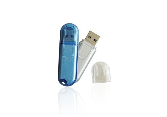 Blue and White USB Drive On White Background