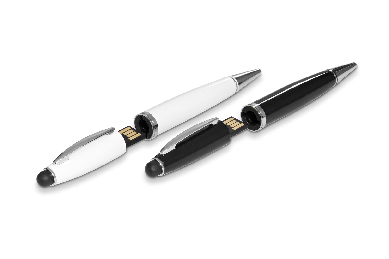Black and white pens with USB drive