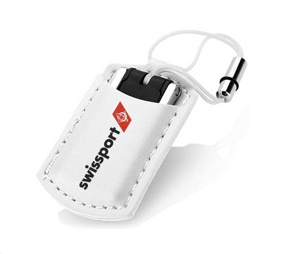 Swissport Leather USB drive on plain white background