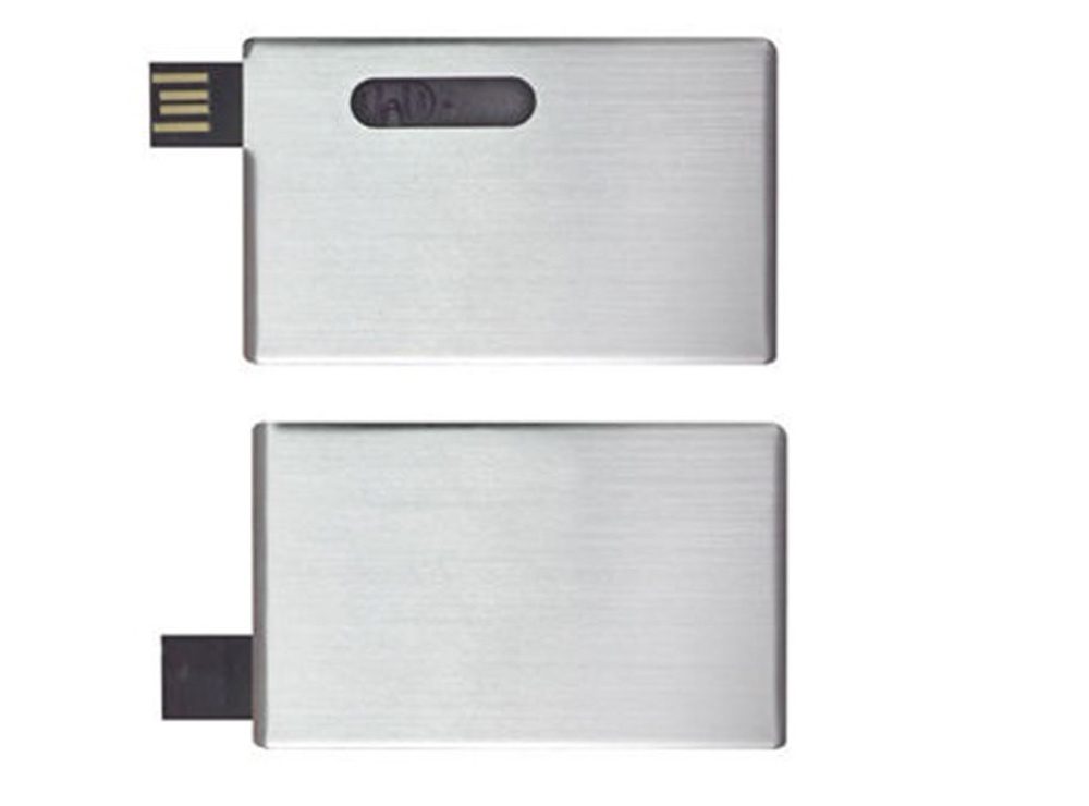 Two Silver Credit Card USB Drive On White Background