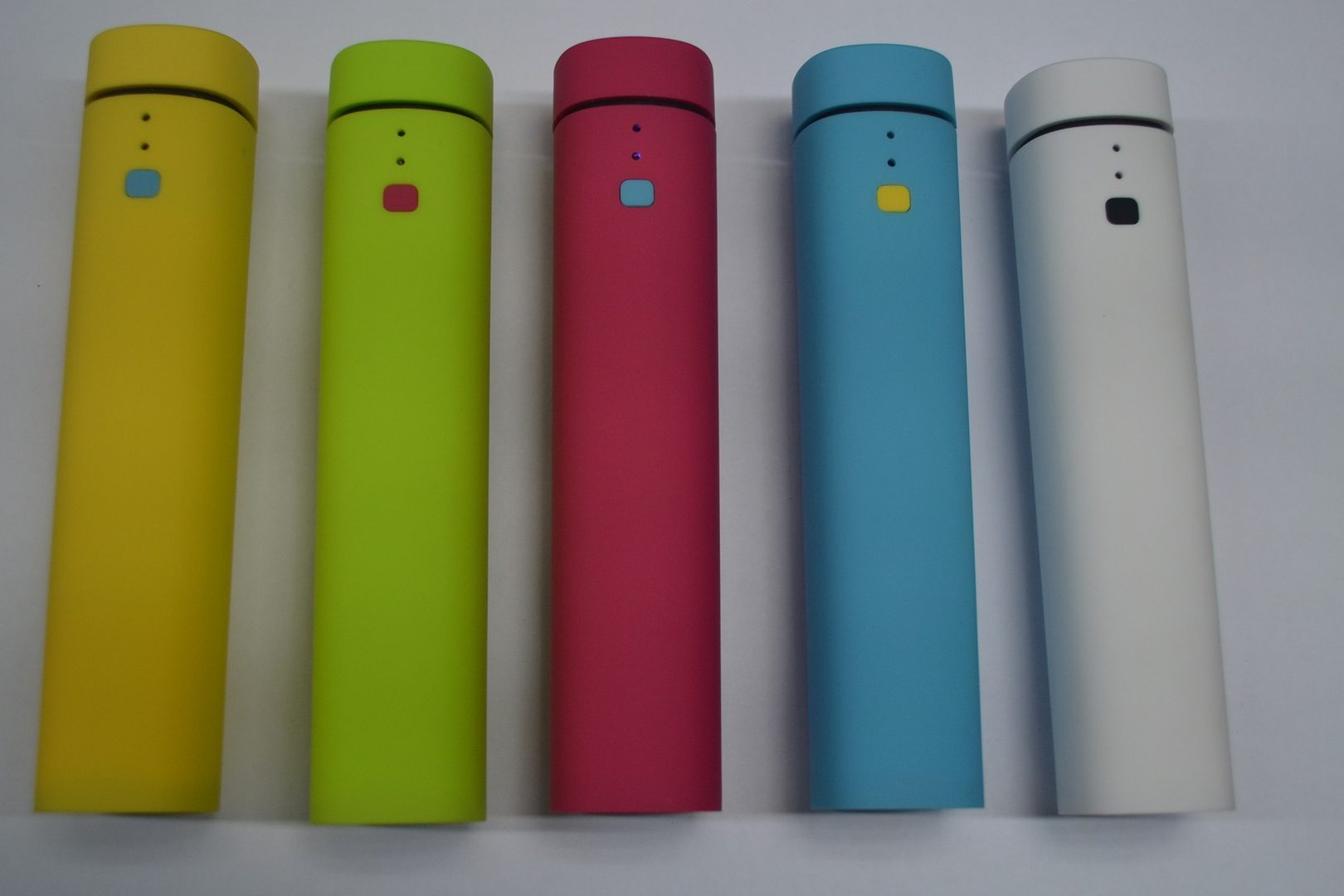 Power Banks Lined Up in Five Different Colors