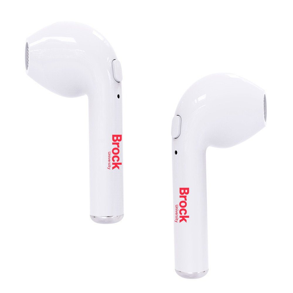 Two Headphones in White With Brock Wording in Red
