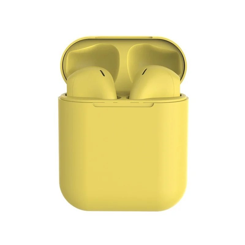 A yellow color Apple Ear Pods with white background