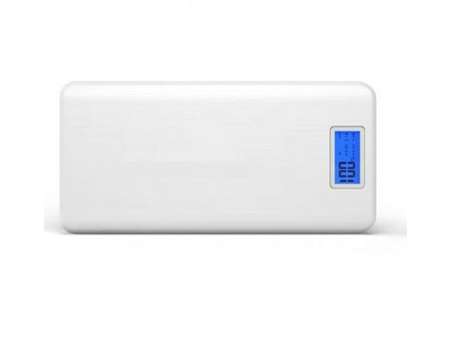 A White Color Power Bank With a Blue Light Display