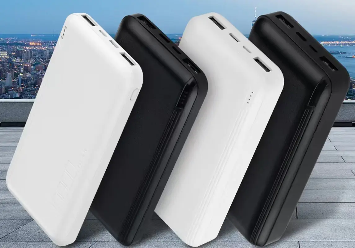 Black and White Color Power Banks Behind One Another