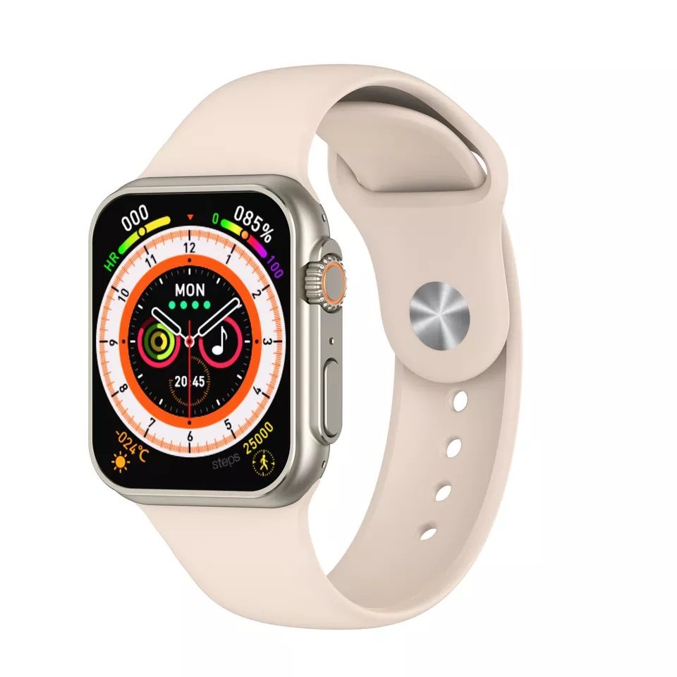 A white color Apple Watch with white background