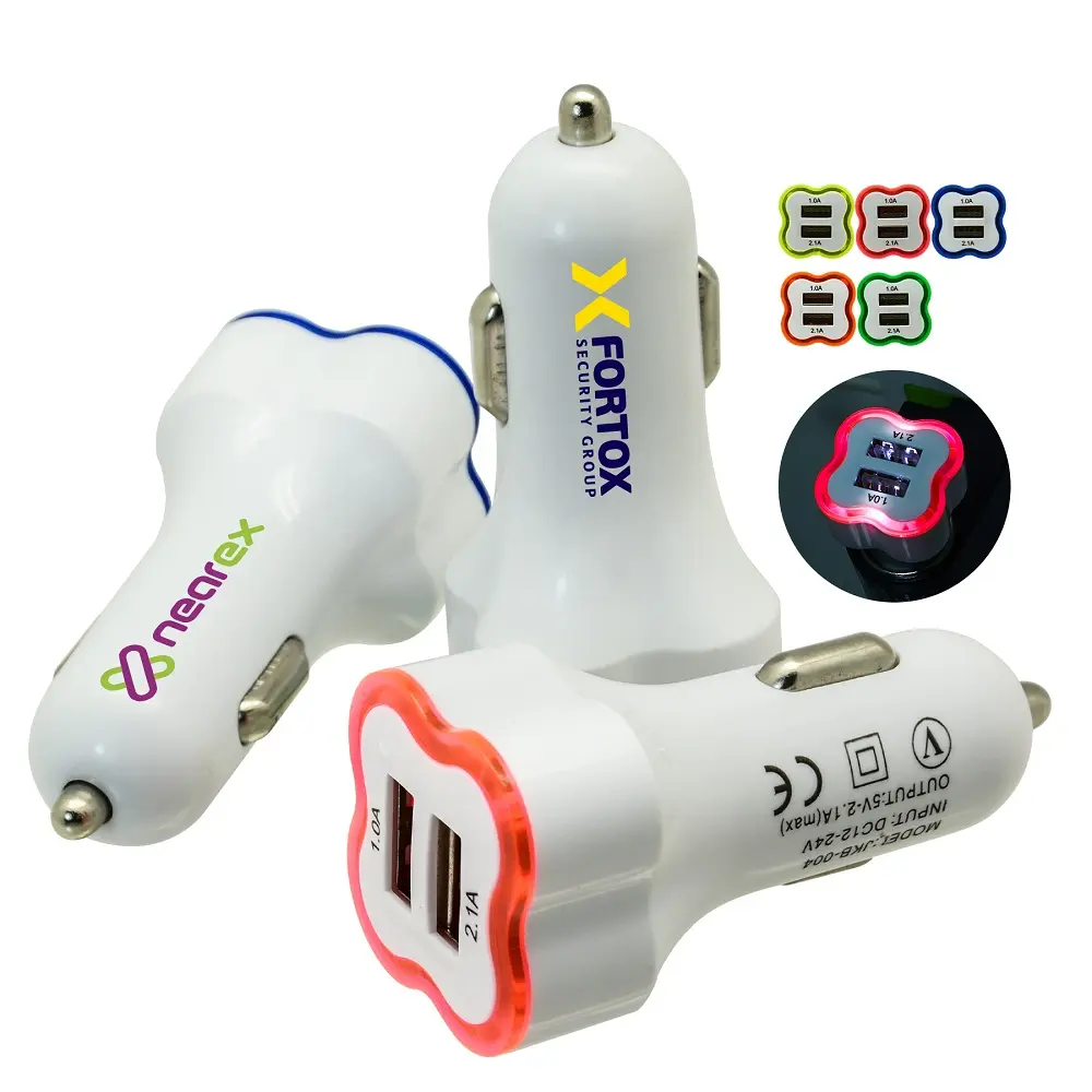 Three white color car charger with white background