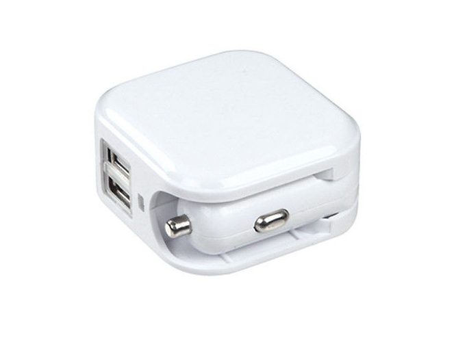 A white color square shaped car charger