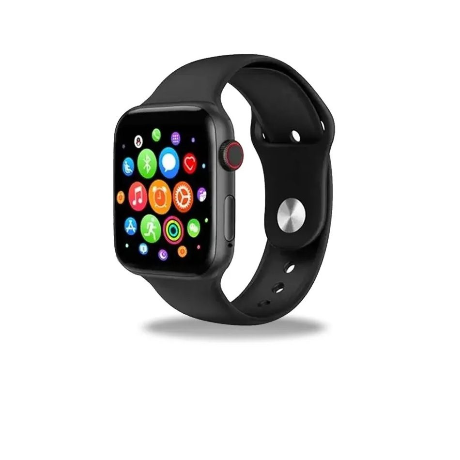 A black color smartwatch with white background