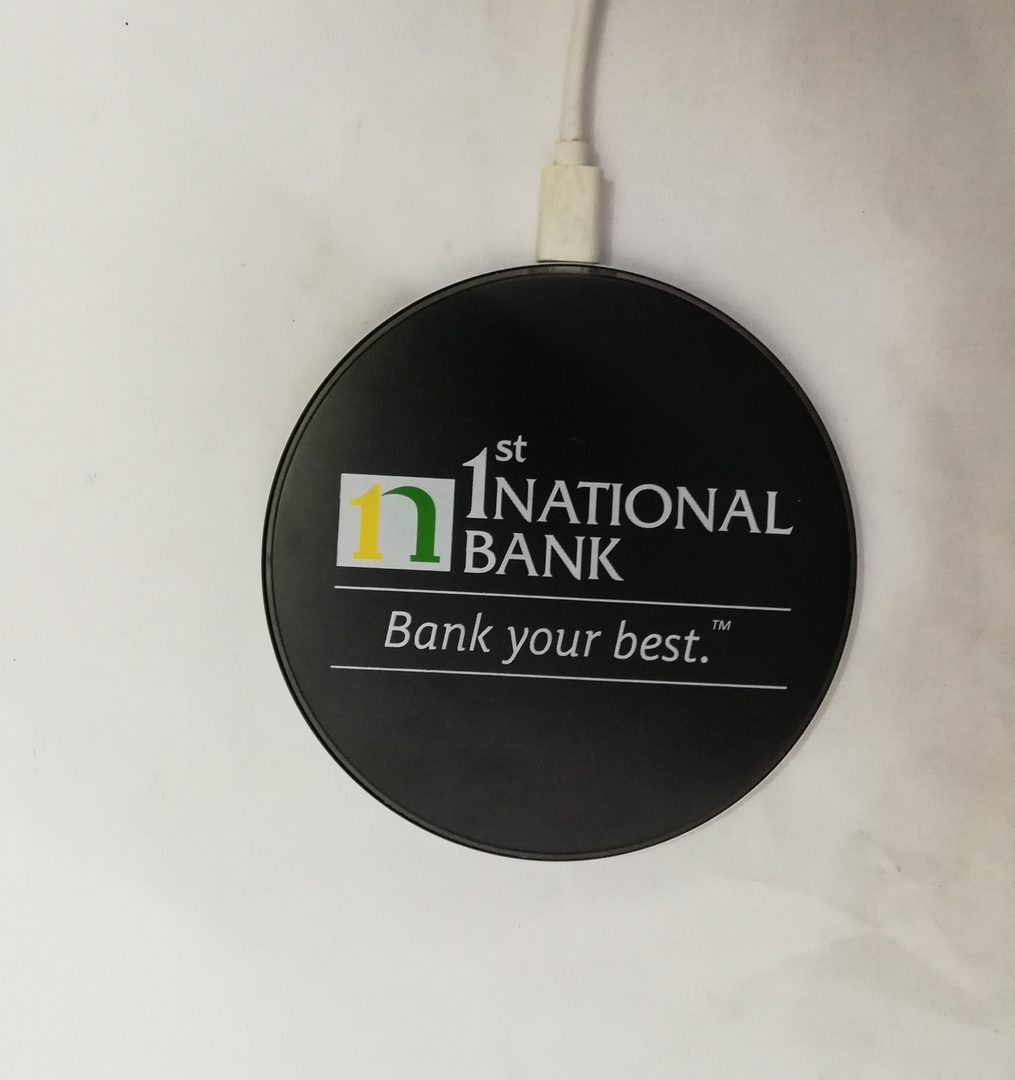 A black color, national first bank wireless charger