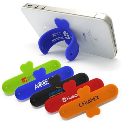 Six multicolor phone grip with a mobile phone