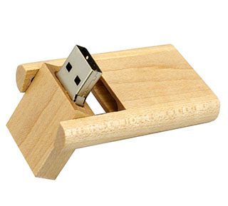 Wooden USB drives on display of the website