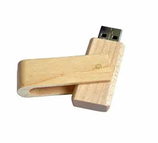 Wooden USB drive on white background