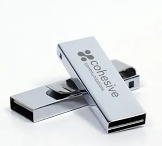 Cohesive Metal USB Drives in Silver on white background