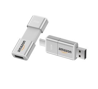 Silver Amazon logo print USB drive