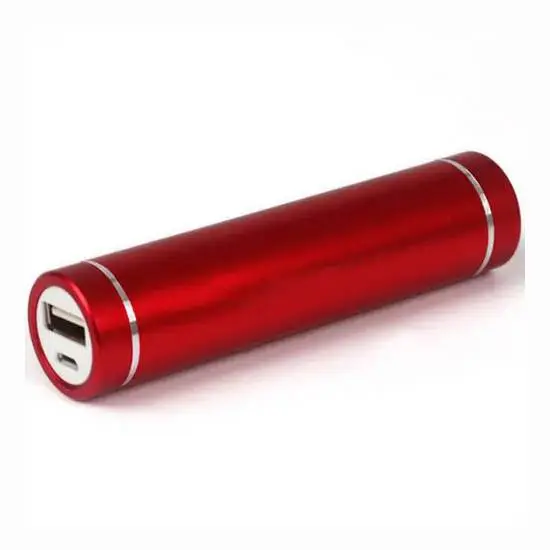 Red Cylindrical Power Bank on white background