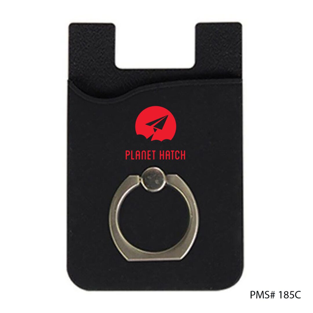 A black color designer phone grip with some pockets