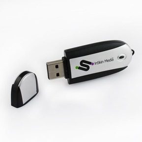 Black and silver Plastic USB drive on white background