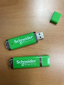 Green and gray two Plastic USB drives