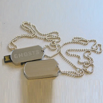 Silver color chains and ghosts lockets with USB drives