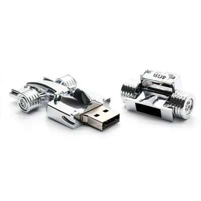 Stainless steel Novelty USB drives on white background